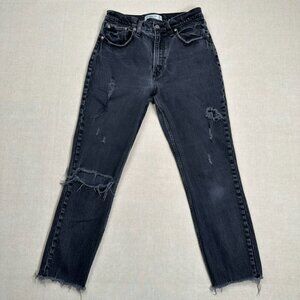 Abercrombie & Fitch The Mom High Rise Jeans 28/6R Black Cropped Ripped Distress